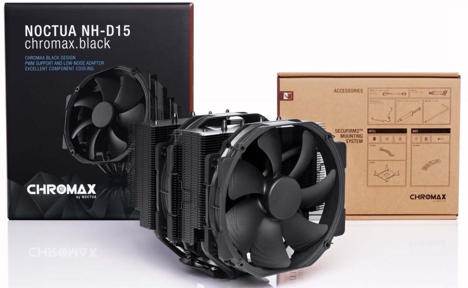 Noctua NH-D15 CHROMAX.BLACK schwarz Tower CPU-Kühler for Socket 1150, 1155, 1156, 1700, 1851, 2011, 2011-3, 1151, AM2, AM2+, AM3, AM3+, AM4, AM5, FM1,