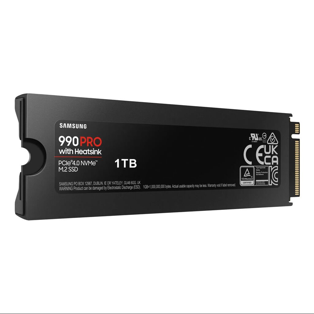 Samsung 990 Pro MZ-V9P1T0CW 1000 GB 0,33 DWPD M.2 2280 PCIe 4.0 x4 (NVMe) SSD 256bit AES integrierter Kühler