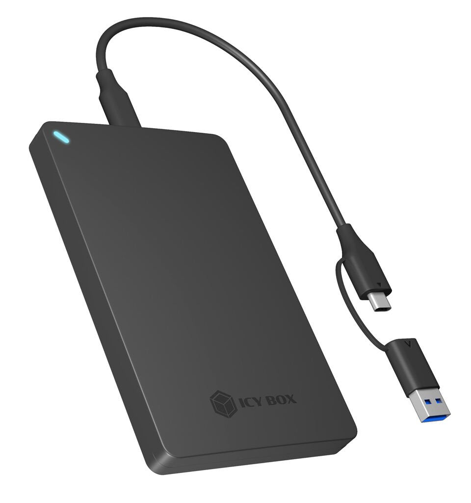ICY BOX IB-201T-CU31 Memory/Storagegehäuse extern for 2,5" (6,4cm) SATA HDD/SSD zu USB-C/A Kombikabel