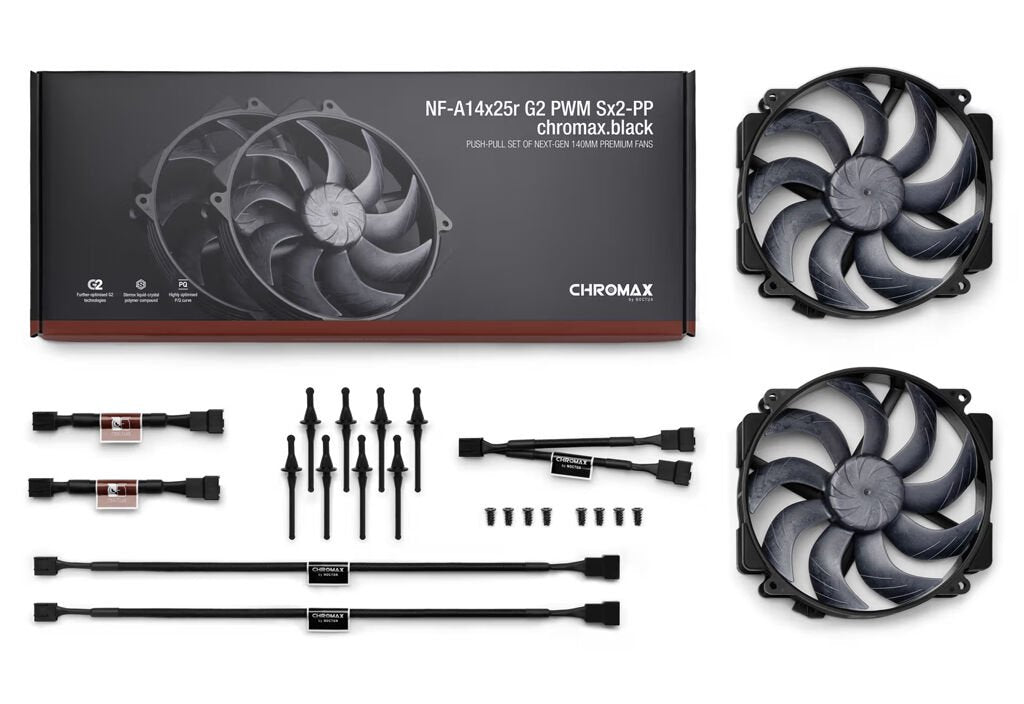 Noctua NF-A14x25r G2 PWM Sx2-PP chromax.black Chassislüfter 140 mm