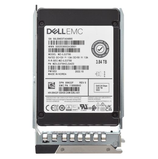Dell Samsung PM1653 2.5" 3.84TB 24GBPS RI SAS SSD Drive - 9N32F MZ-IlG3T80