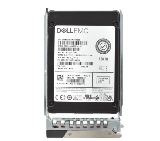Dell Samsung PM1653 2.5" 7.68TB 24GBPS RI SAS SSD Drive - Y8H7M MZ-ILG7T60